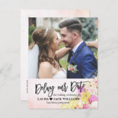 日付を遅延エレガントな結婚延期の写真 案内ポストカード (正面/裏面)