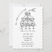 日付を除いたハンドドローのシャンパン結婚塔 招待状 (正面)