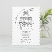 日付を除いたハンドドローのシャンパン結婚塔 招待状 (スタンド正面)