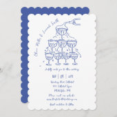 日付を除いたハンドドローのシャンパン結婚塔 招待状 (正面/裏面)