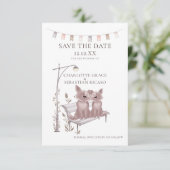 日付を除いたベンチの動物の上結婚の2匹の犬 案内状 (スタンド正面)