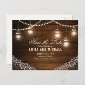 日付を除いてメイスンの瓶の紐の軽いレース素朴な 案内ポストカード (正面/裏面)