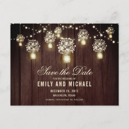 日付を除いてメイスンの瓶の紐の軽いレース素朴な 案内ポストカード