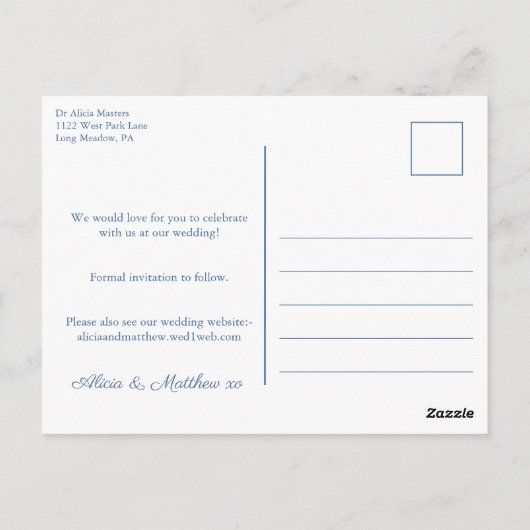 日付を除く海軍とピンクの中華料理の結婚式 ポストカード (裏面)