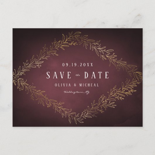 日付を除く金箔金ゴールドブルゴーニュの植物学 案内ポストカード (正面)