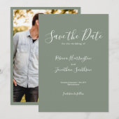 日付を除ミニマルくオリーブ緑の結婚式 セーブザデート (正面/裏面)