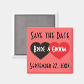 日付を黒で保存し、赤いハート マグネット (正面/裏面)