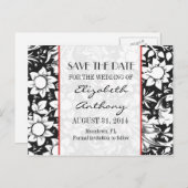 日付を黒と白のダマスクのはがきを保存する 案内ポストカード (正面/裏面)