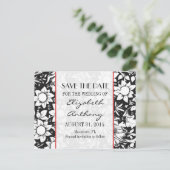 日付を黒と白のダマスクのはがきを保存する 案内ポストカード (スタンド正面)