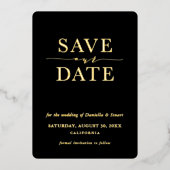 日付を黒に保モダンエレガントミニマル存 箔招待状 (正面)
