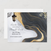 日付を黒に保存し、金ゴールド結婚の発表を保存 案内ポストカード (正面/裏面)