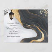 日付を黒に保存し、金ゴールド結婚の発表を保存 案内ポストカード (正面)