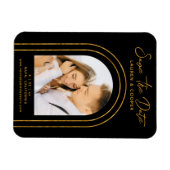 日付を黒の金ゴールドスタイリッシュアールデコ結婚 マグネット (横)