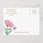 日付を黒モダン色のストライプピンクのタムに保存 案内ポストカード (裏面)