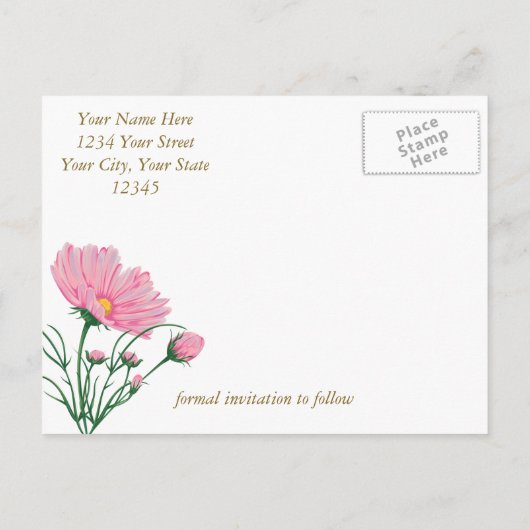 日付を黒モダン色のストライプピンクのタムに保存 案内ポストカード (裏面)