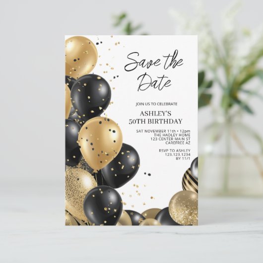 日付を50番目エレガントの誕生日に保存 招待状 (スタンド正面)