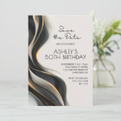 日付を50番目モダンのエレガント誕生日に保存 招待状 (スタンド正面)