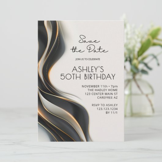 日付を50番目モダンのエレガント誕生日に保存 招待状 (スタンド正面)
