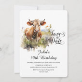 日付を50誕生日牛に保存 招待状 (正面)