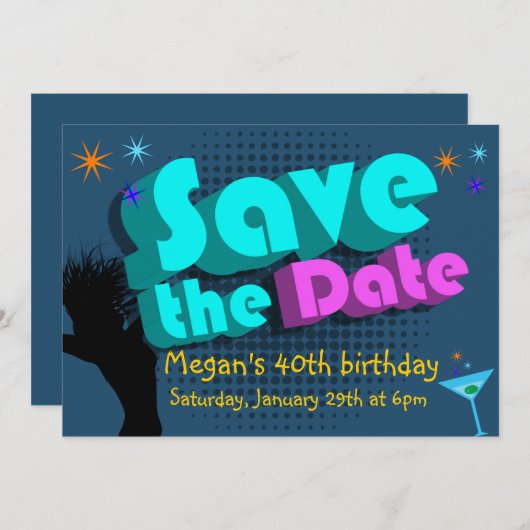 日付を80秒に保存するパーティの招待状 招待状 (正面/裏面)