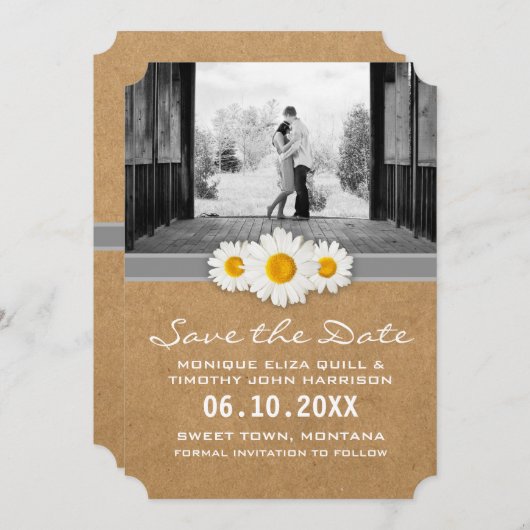 日付を-素朴な紙およびデイジー救って下さい セーブザデート (正面/裏面)