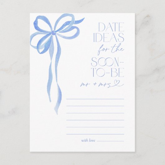 日付アイディアブルーボウブライダルシャワーゲーム ポストカード (正面)