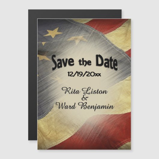 日付アメリカ国旗を保存 マグネット招待状 (正面/裏面)