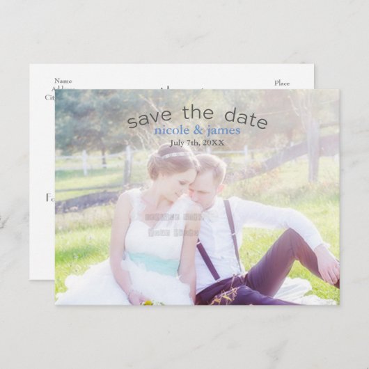 日付アーチタイポグラフィ写真はがきを保存 案内ポストカード (正面/裏面)