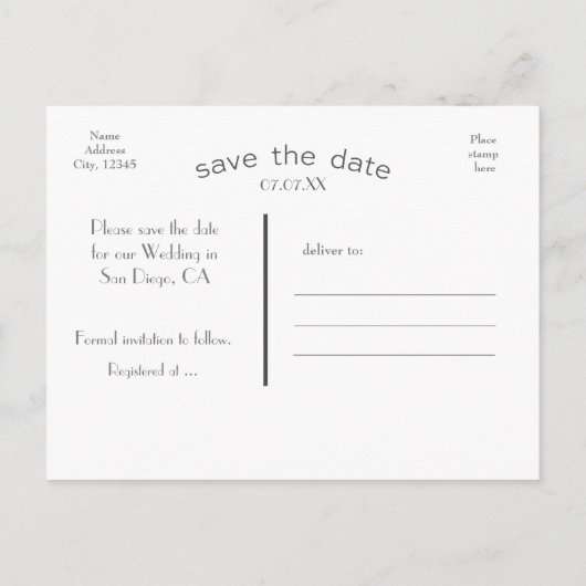 日付アーチタイポグラフィ写真はがきを保存 案内ポストカード (裏面)