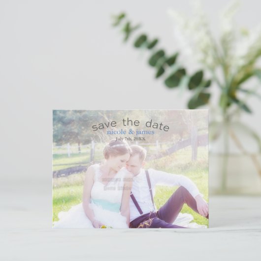 日付アーチタイポグラフィ写真はがきを保存 案内ポストカード (スタンド正面)