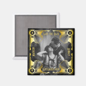 日付アールデコの結婚金ゴールドと黒い写真を保存 マグネット (正面/裏面)