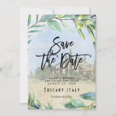日付イタリアンカードを保存するオリーブ・トスカニーの結婚式 サンキューカード (正面)