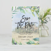 日付イタリアンカードを保存するオリーブ・トスカニーの結婚式 サンキューカード (スタンド正面)