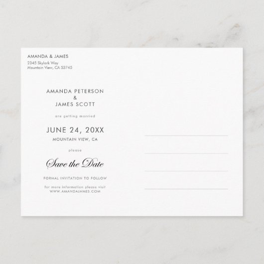 日付エレガントのはがきと写真を保存カスタムする 案内ポストカード (裏面)