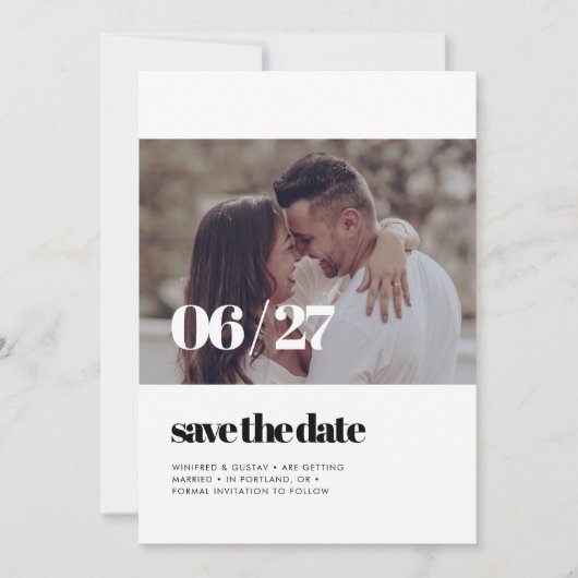 日付エレガントの写真をシックに保存 招待状 (正面)