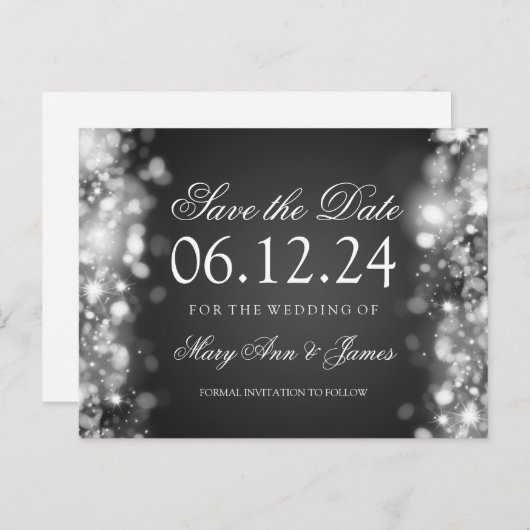 日付エレガントをシルバきらめくーに保存 案内ポストカード (正面/裏面)