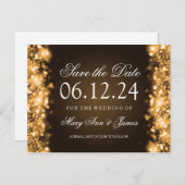 日付エレガントをライトのきらめく金ゴールド 案内ポストカード (正面/裏面)