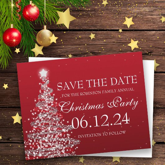 日付エレガントを保存するクリスマスパーティー赤 案内ポストカード