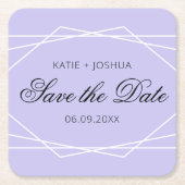 日付エレガントを保存するジオメトリラベンダ スクエアペーパーコースター (正面)
