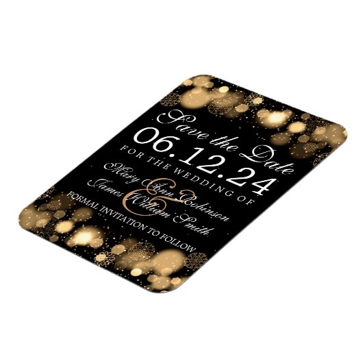 日付エレガントを保存する冬の金ゴールドライト マグネット (左側)