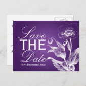 日付エレガントを紫色で保存 案内ポストカード (正面/裏面)