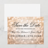 日付エレガントを銅グリッター灯に保存 案内ポストカード (正面/裏面)