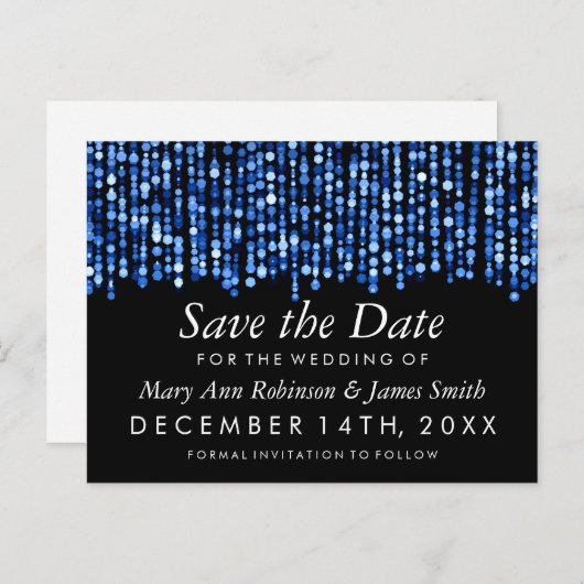 日付エレガントを青いラモダンイトに保存 案内ポストカード (正面/裏面)