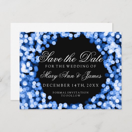 日付エレガントを青い輝きを保存する 案内ポストカード (正面/裏面)