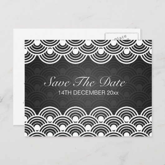 日付エレガントを黒に変更して保存 案内ポストカード (正面/裏面)