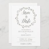 日付エレガントカードの保存グレーフローラリース セーブザデート (正面/裏面)