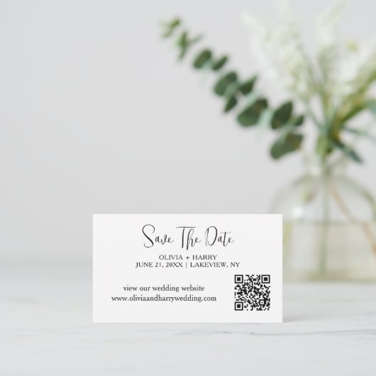 日付エレガントカードをミニマルに保存 | QRコード エンクロージャーカード (スタンド正面)