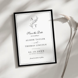 日付エレガントカードを保存するモノグラム結婚式 招待状