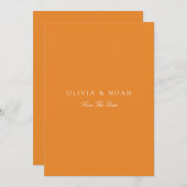 日付エレガントカードを保存する白とオレンジ 案内状 (正面/裏面)