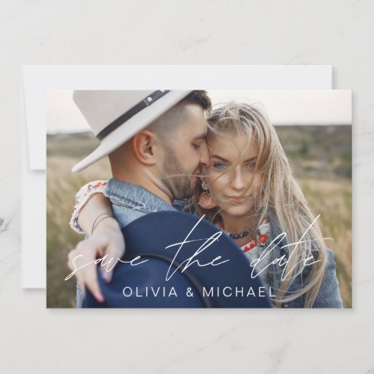 日付エレガントスクリプトの手書き写真の保存 セーブザデート (正面)